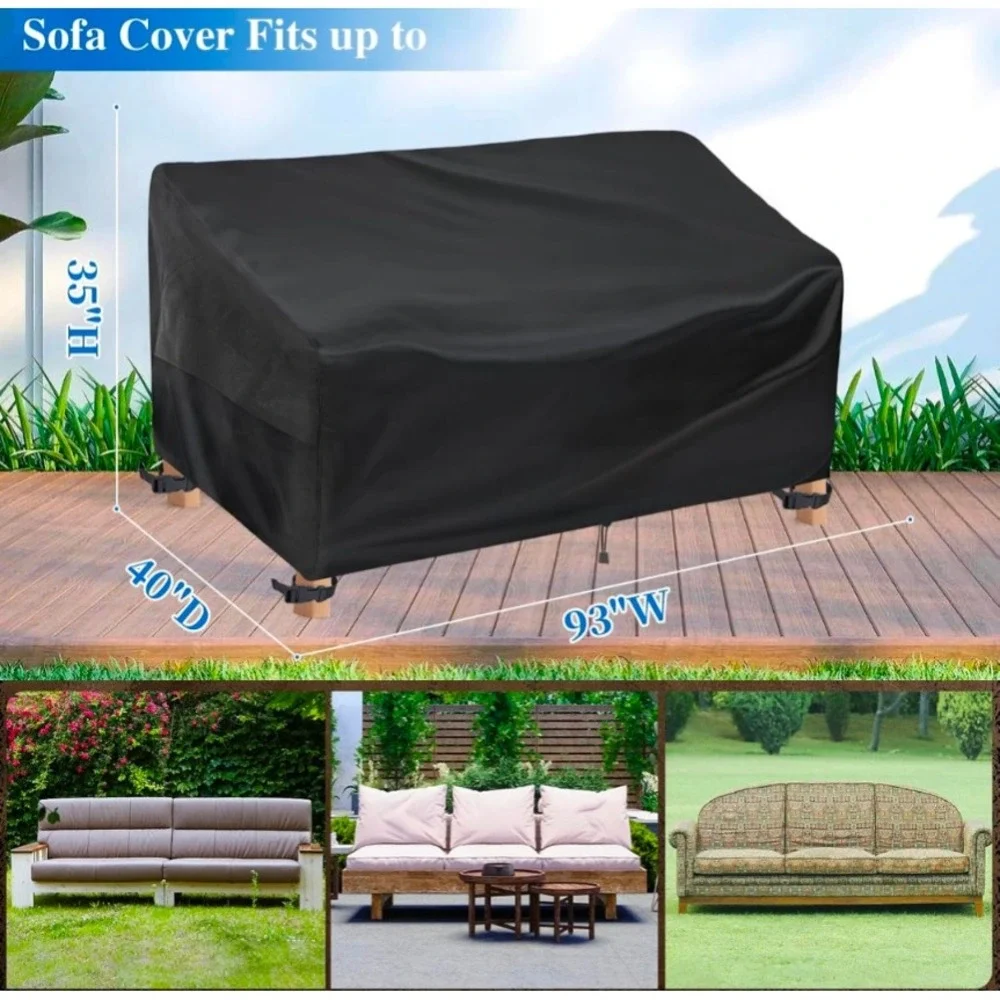 Outdoor Patio Sofa Cover Waterproof Heavy Duty 93W x 40D x 35H‎ Black